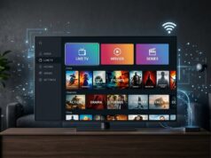 IPTV on Smart TV setup with a streaming app and Wi-Fi connection